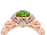 Rose gold Pear Cut Peridot Solitaire Ring with Filigree Band and Four-Prong Setting_28
