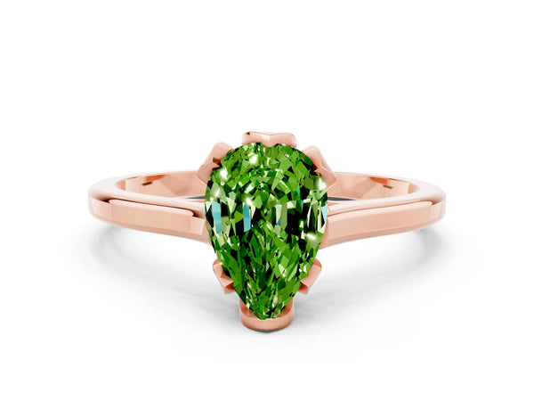 Rose gold Pear Cut Peridot Solitaire Ring with Flower Prong Setting and Classic Band