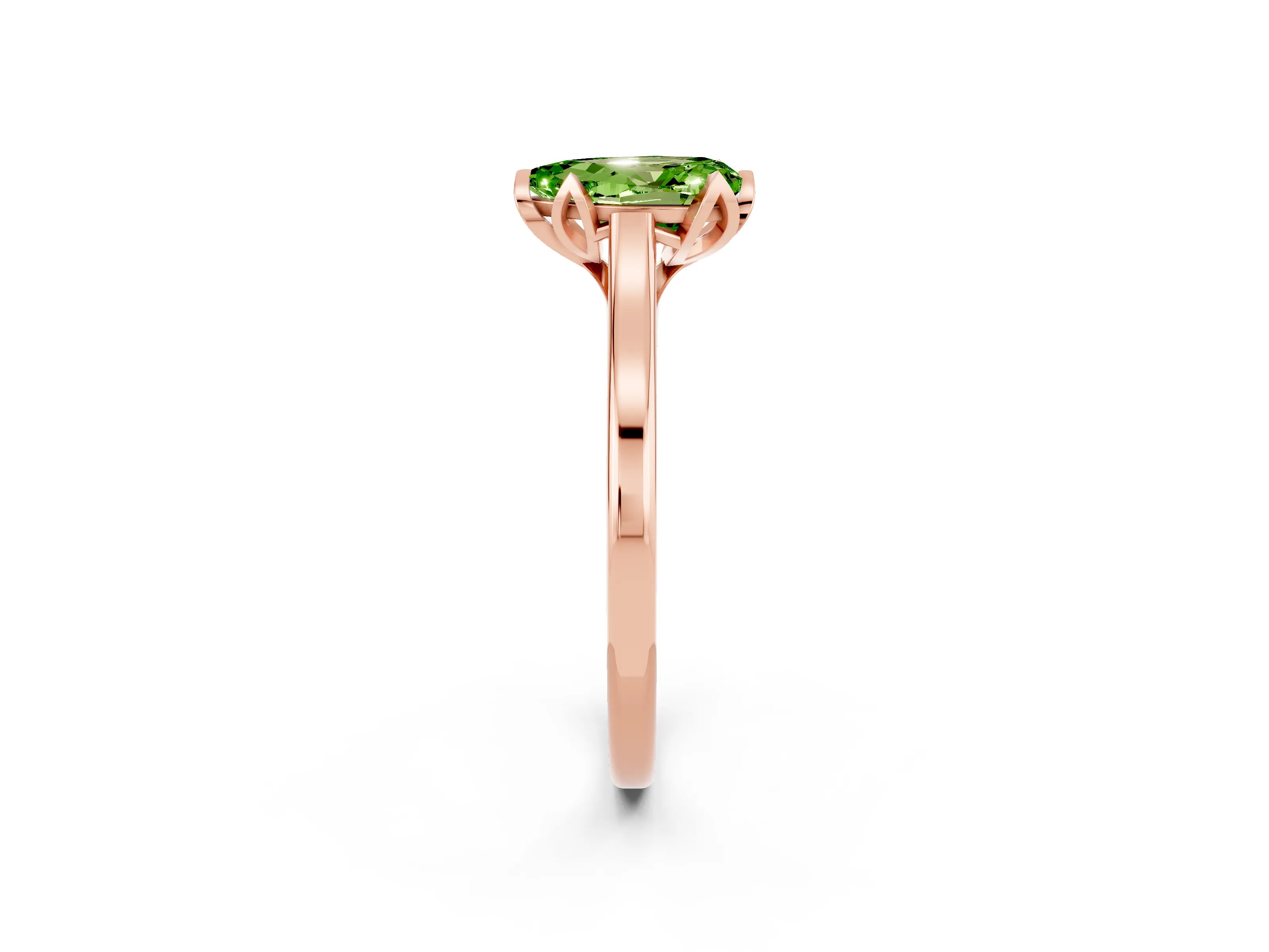 Rose gold Pear Cut Peridot Solitaire Ring with Flower Prong Setting and Classic Band_14