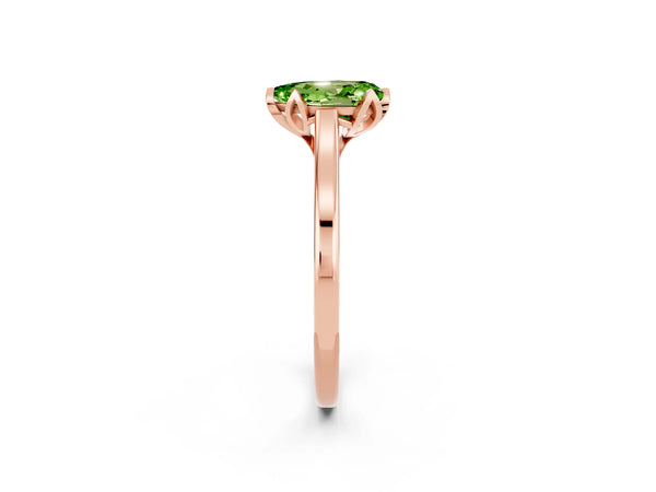 Rose gold Pear Cut Peridot Solitaire Ring with Flower Prong Setting and Classic Band