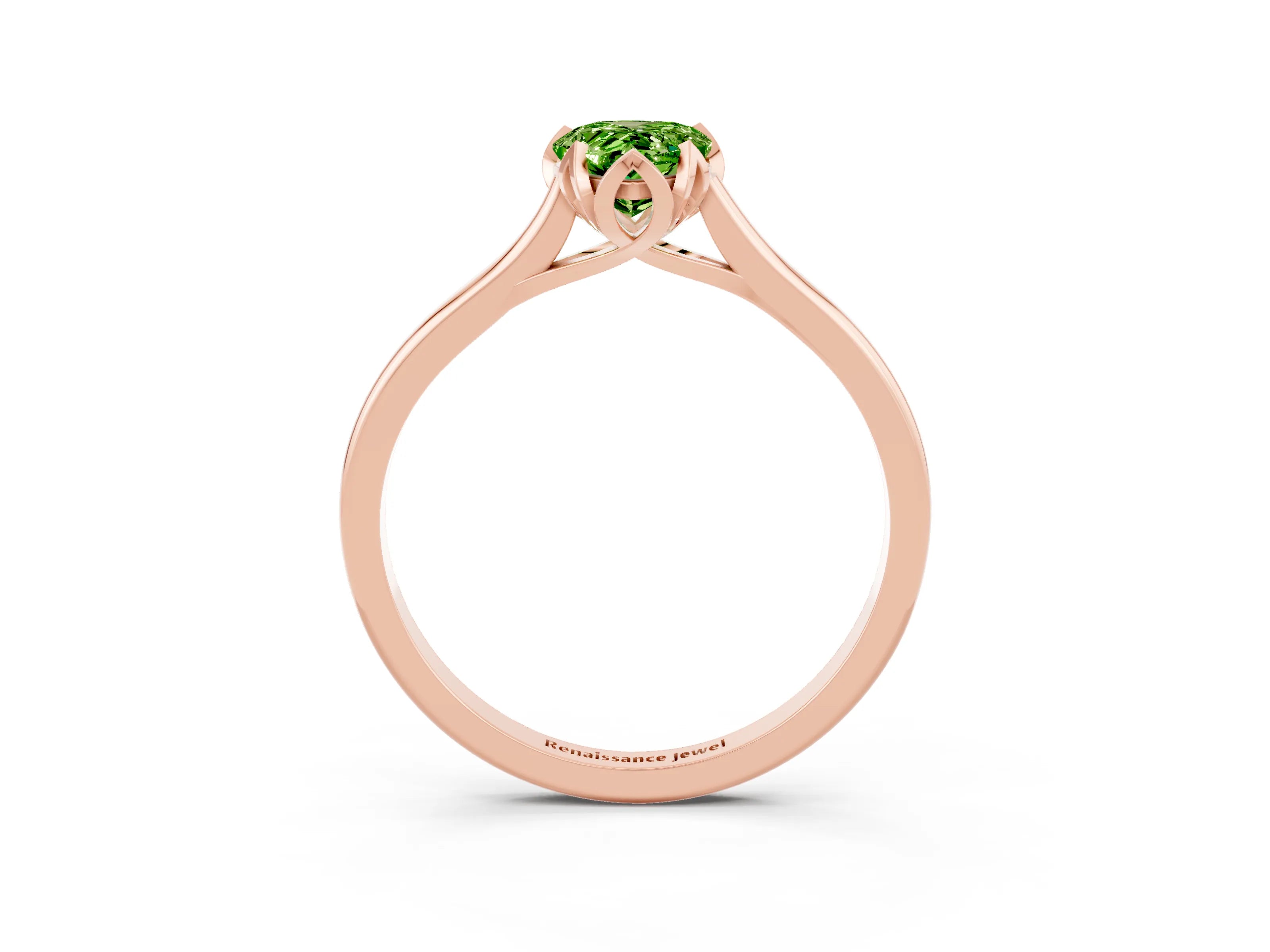 Rose gold Pear Cut Peridot Solitaire Ring with Flower Prong Setting and Classic Band_15