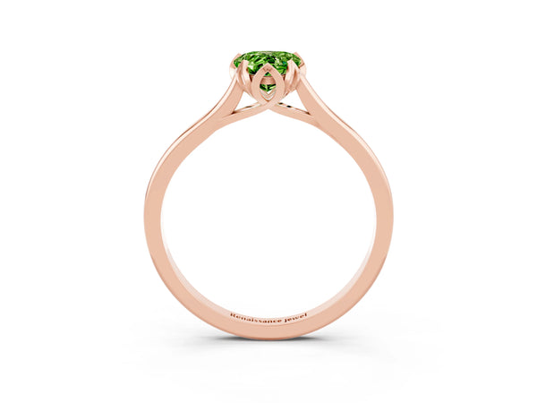 Rose gold Pear Cut Peridot Solitaire Ring with Flower Prong Setting and Classic Band