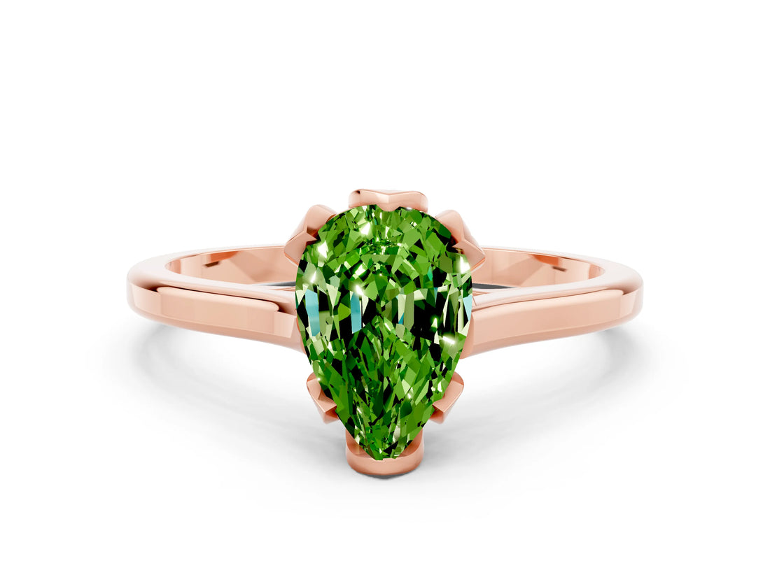 Rose gold Pear Cut Peridot Solitaire Ring with Flower Prong Setting and Classic Band_36