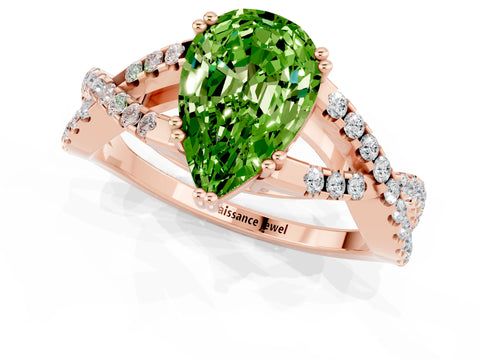 Rose gold Pear Cut Peridot Solitaire Ring with Four-Prong Setting and Twisted Pavé Band_1