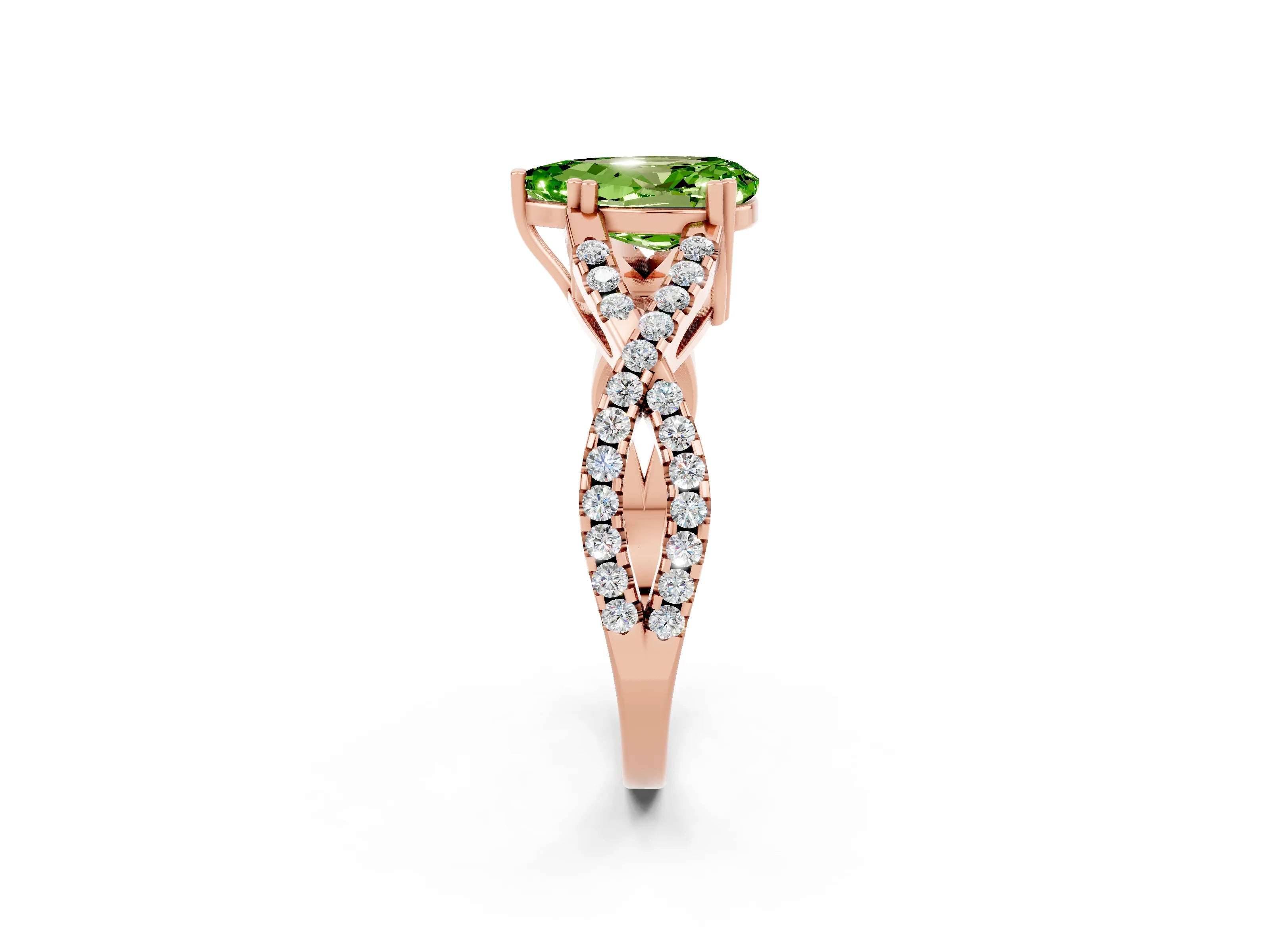 Rose gold Pear Cut Peridot Solitaire Ring with Four-Prong Setting and Twisted Pavé Band_2