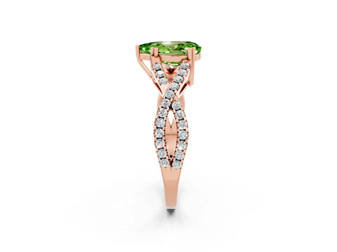 Rose gold Pear Cut Peridot Solitaire Ring with Four-Prong Setting and Twisted Pavé Band_2