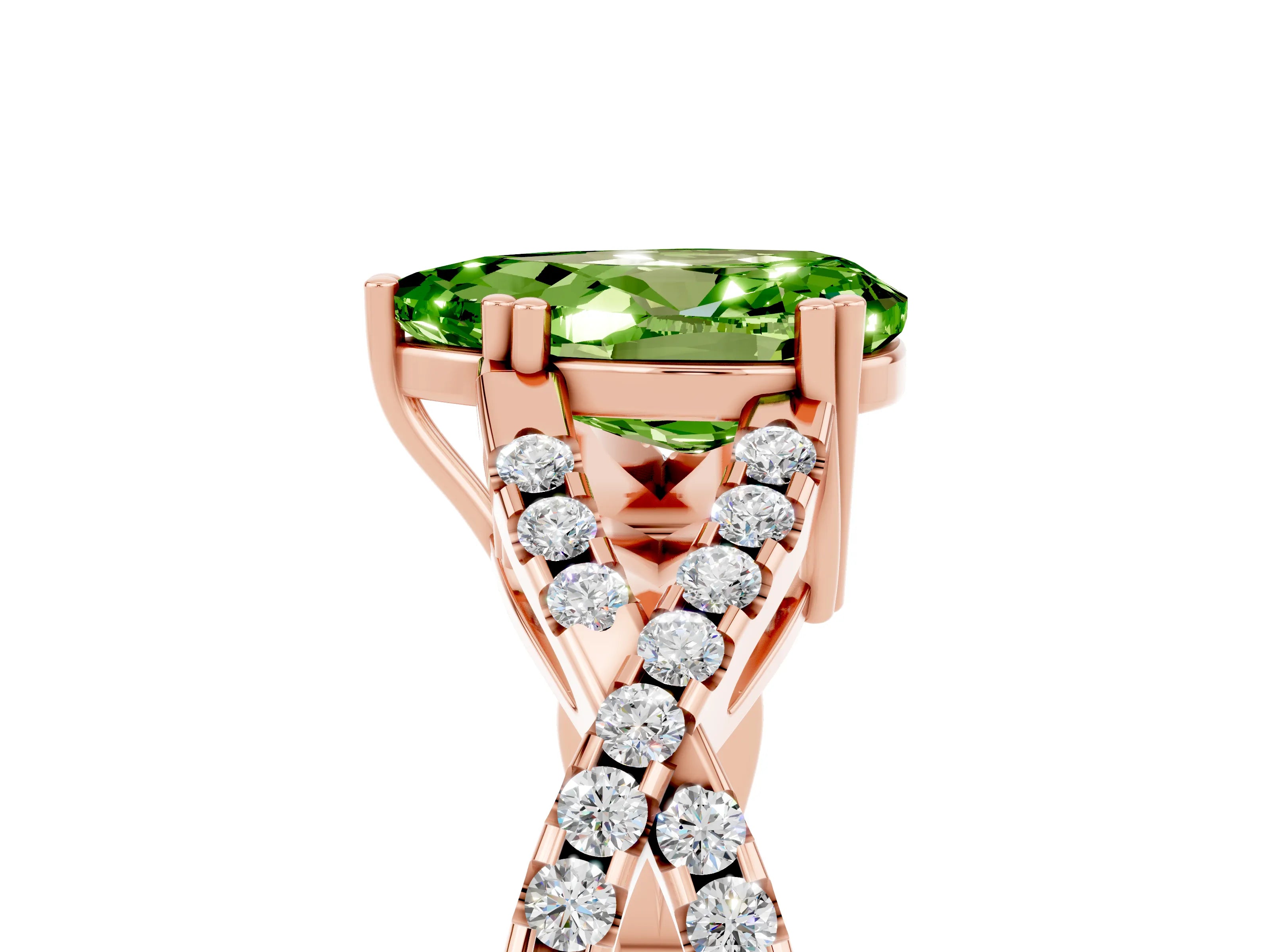 Rose gold Pear Cut Peridot Solitaire Ring with Four-Prong Setting and Twisted Pavé Band_5