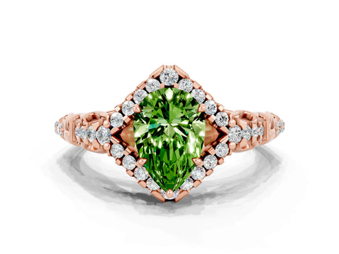 Rose gold Pear Cut Peridot Solitaire Ring with Hidden Halo and Pavé Band_12