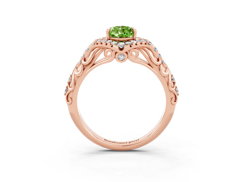 Rose gold Pear Cut Peridot Solitaire Ring with Hidden Halo and Pavé Band_15