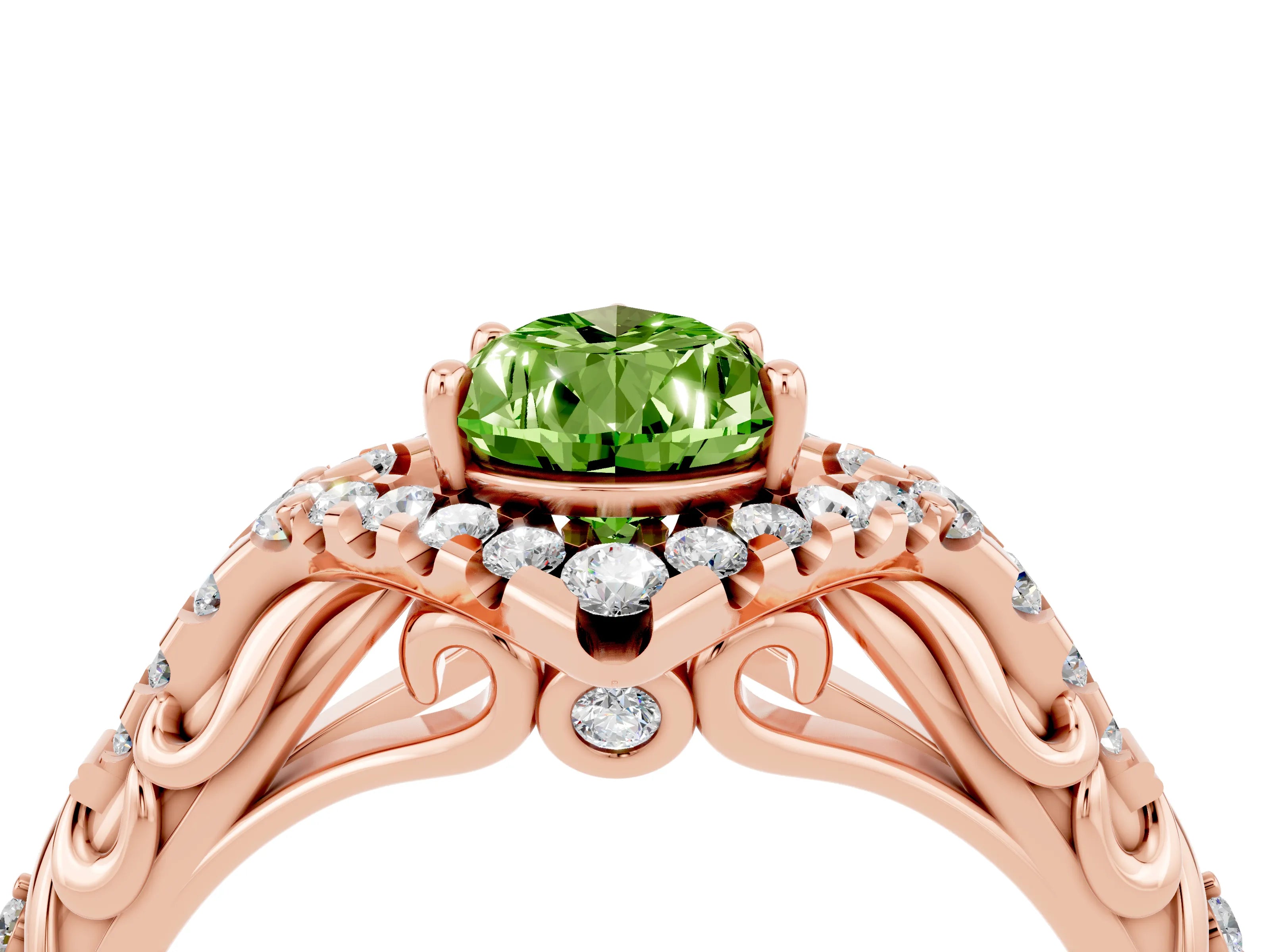 Rose gold Pear Cut Peridot Solitaire Ring with Hidden Halo and Pavé Band_16