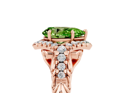 Rose gold Pear Cut Peridot Solitaire Ring with Hidden Halo and Pavé Band_17