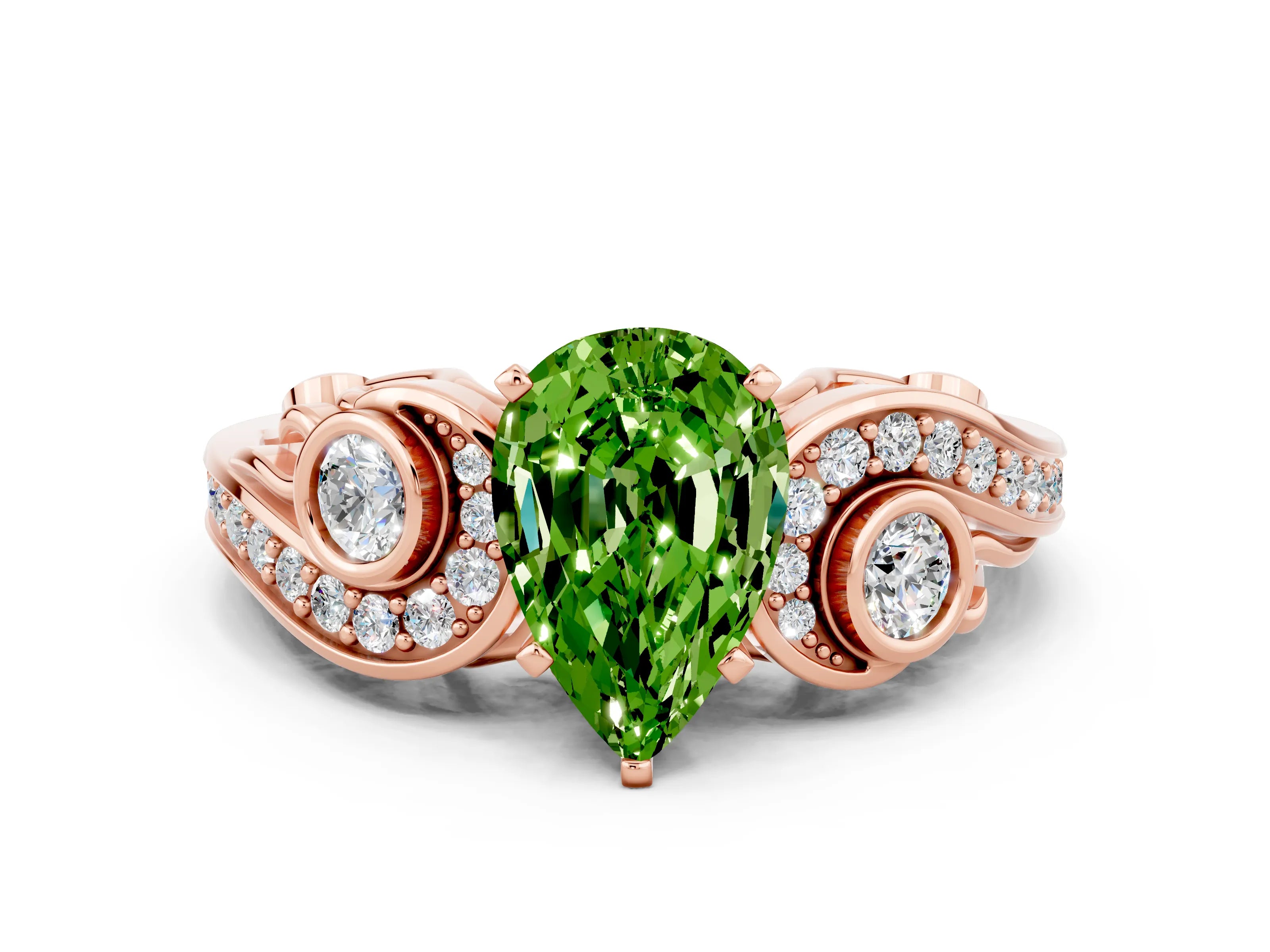 Rose gold Pear Cut Peridot Solitaire Ring with Milgrain Pavé Band and Four-Prong Setting_24