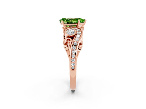 Rose gold Pear Cut Peridot Solitaire Ring with Milgrain Pavé Band and Four-Prong Setting_26