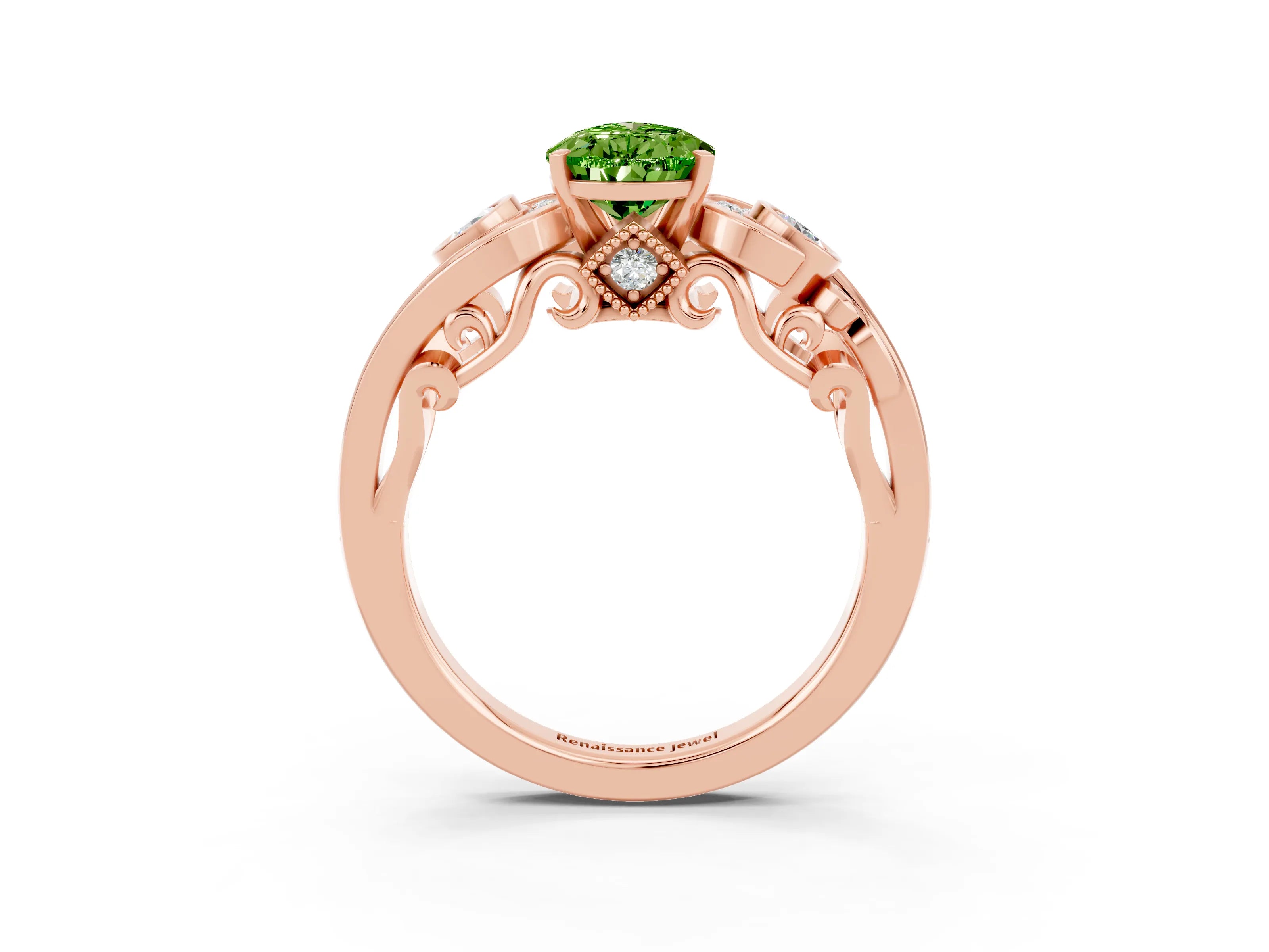 Rose gold Pear Cut Peridot Solitaire Ring with Milgrain Pavé Band and Four-Prong Setting_27