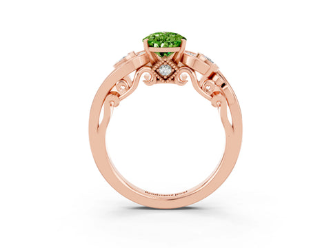 Rose gold Pear Cut Peridot Solitaire Ring with Milgrain Pavé Band and Four-Prong Setting_27