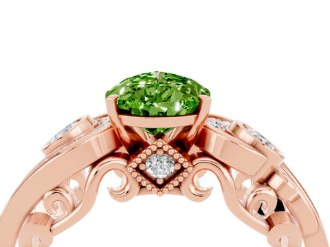 Rose gold Pear Cut Peridot Solitaire Ring with Milgrain Pavé Band and Four-Prong Setting_28