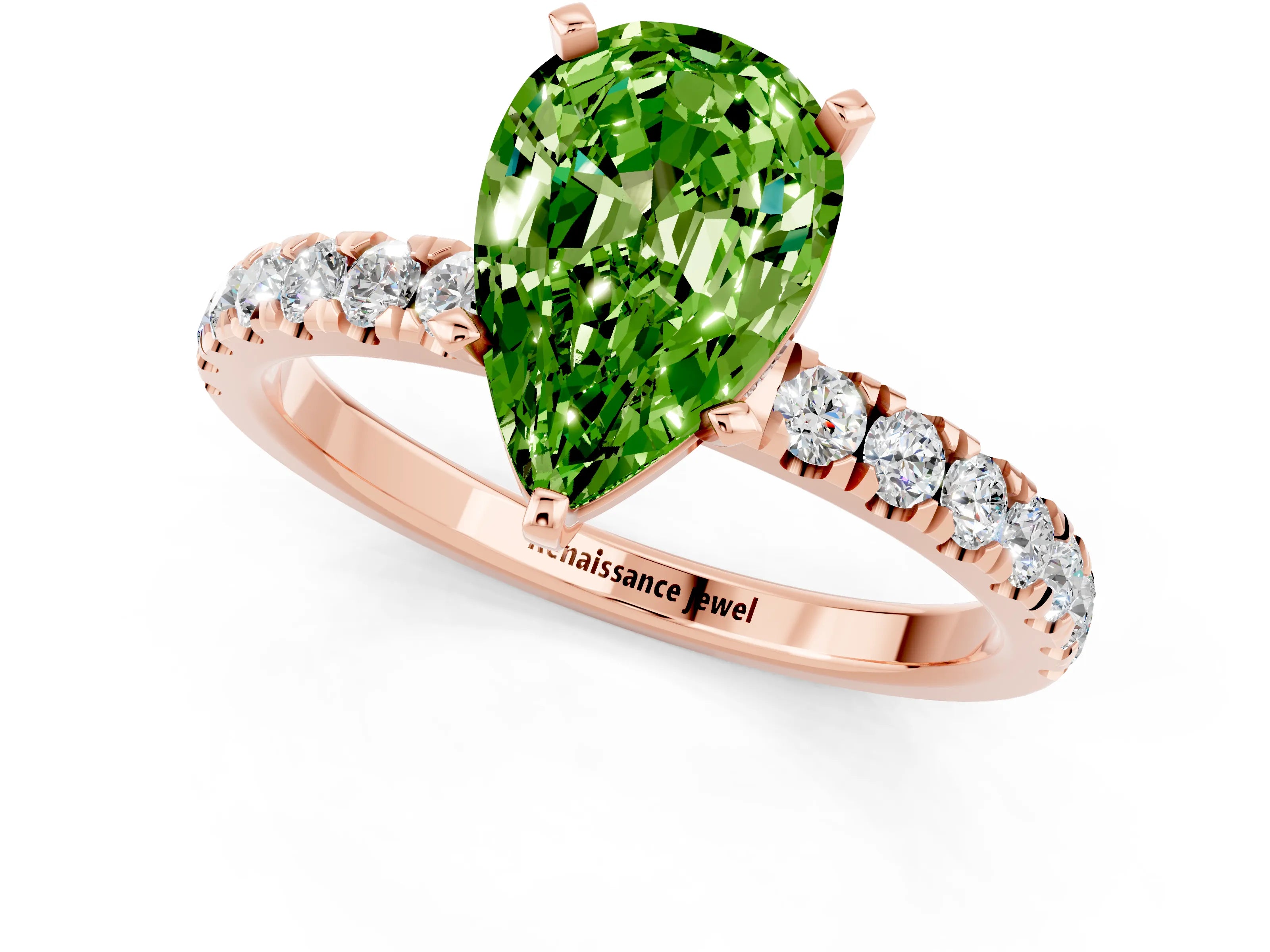 Rose gold Pear Cut Peridot Solitaire Ring with Pavé Accents and Four-Prong Setting_1