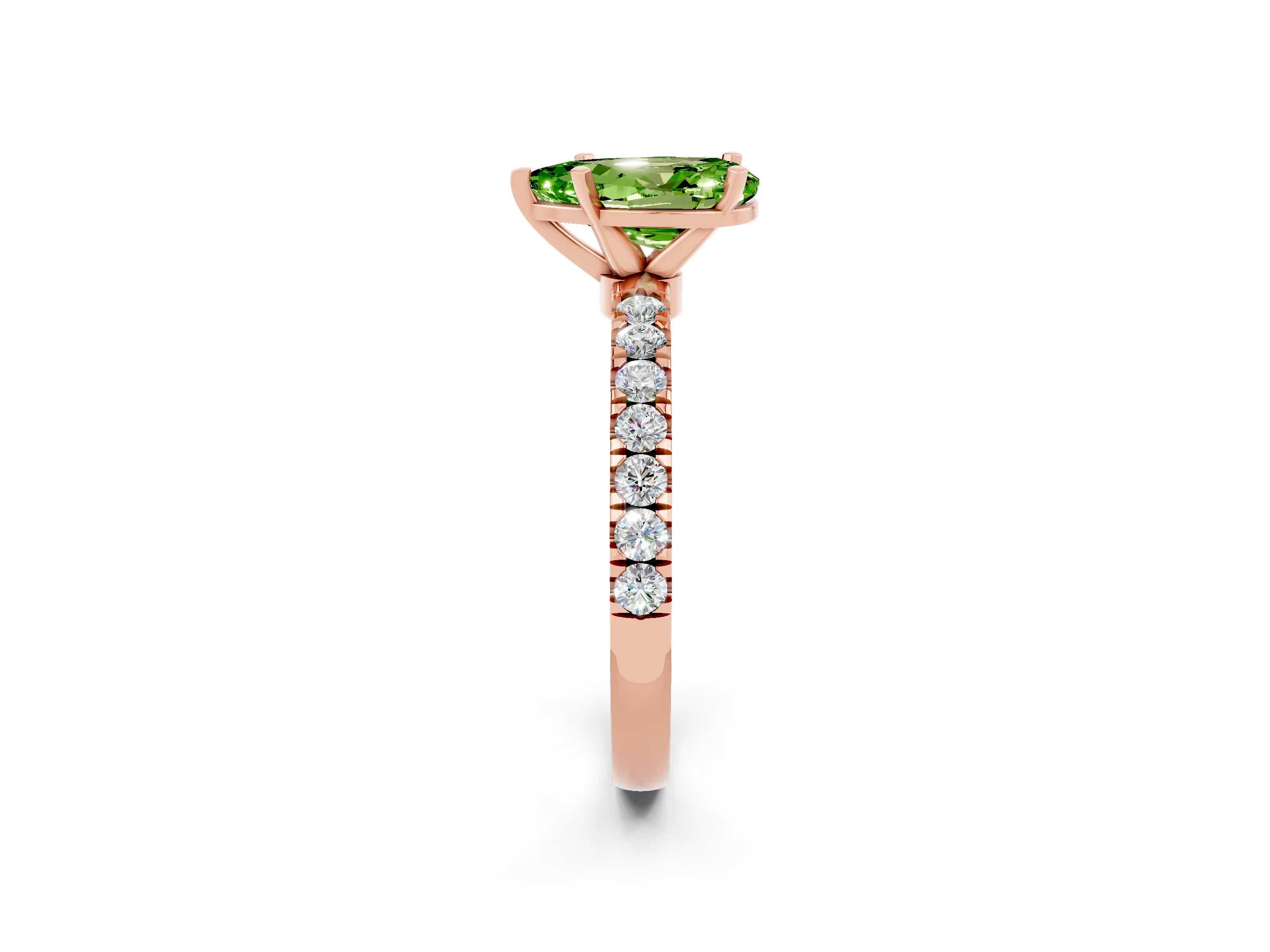 Rose gold Pear Cut Peridot Solitaire Ring with Pavé Accents and Four-Prong Setting_2