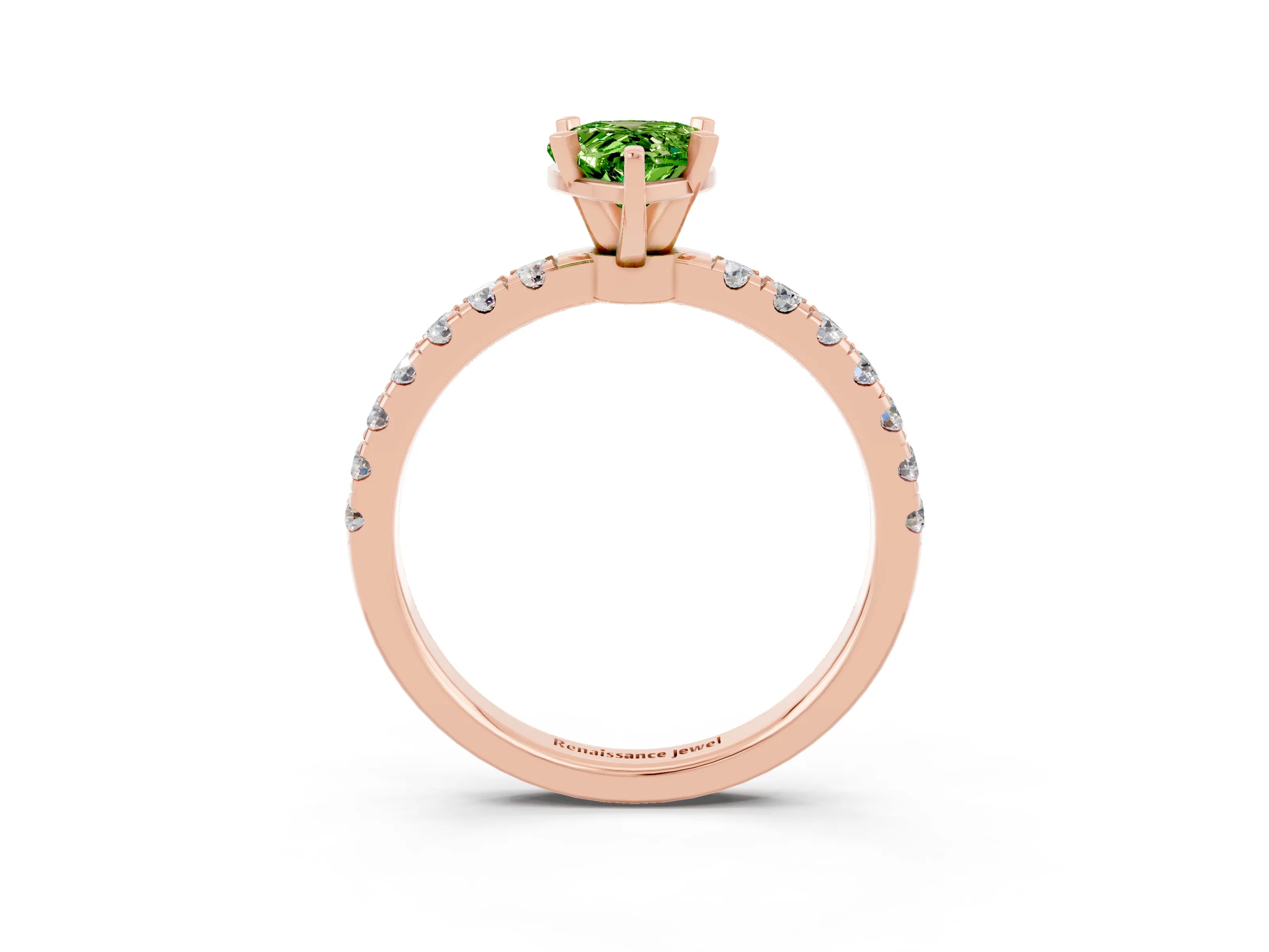 Rose gold Pear Cut Peridot Solitaire Ring with Pavé Accents and Four-Prong Setting_3