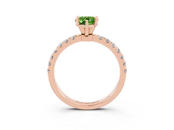 Rose gold Pear Cut Peridot Solitaire Ring with Pavé Accents and Four-Prong Setting