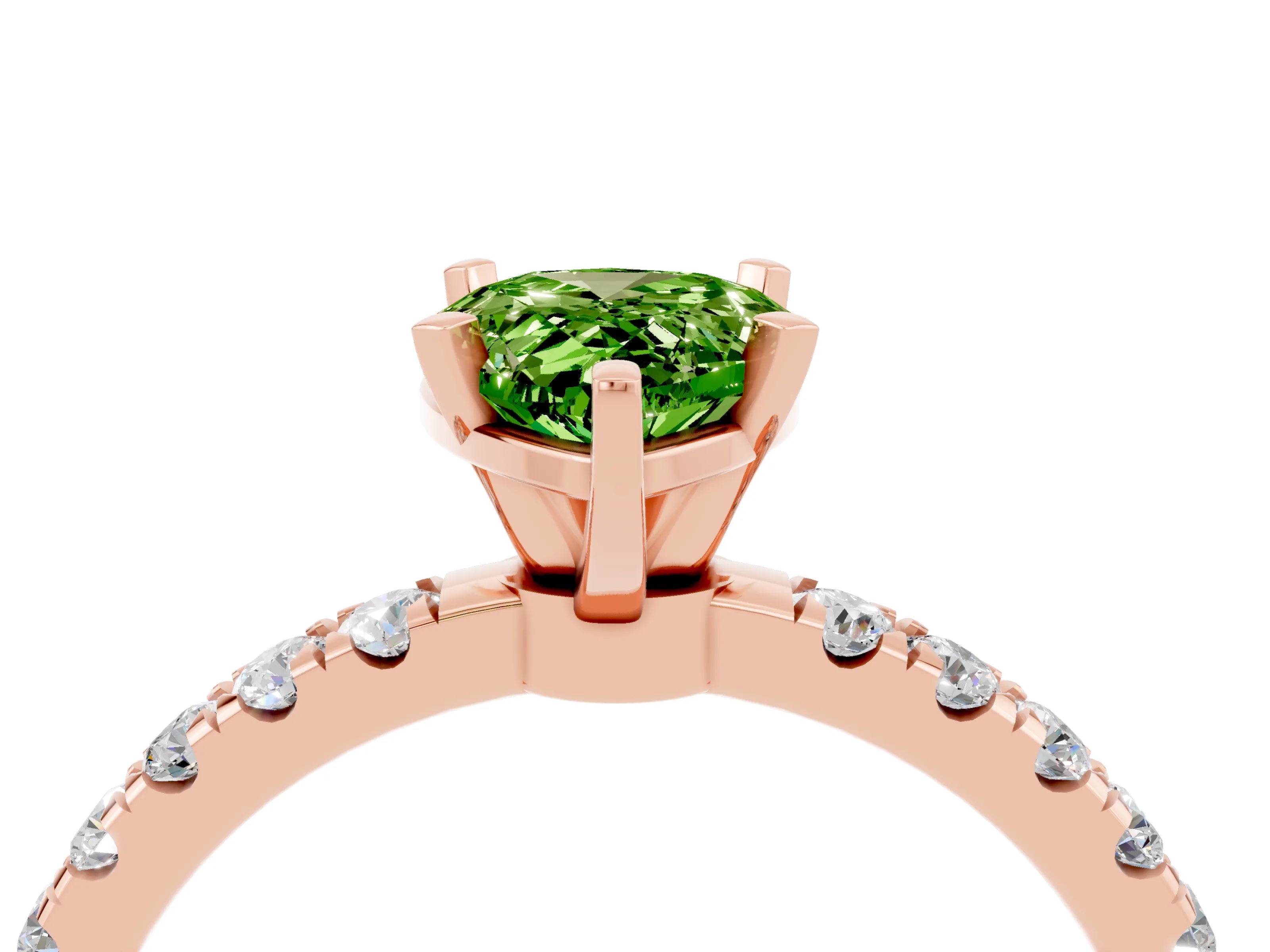 Rose gold Pear Cut Peridot Solitaire Ring with Pavé Accents and Four-Prong Setting_4