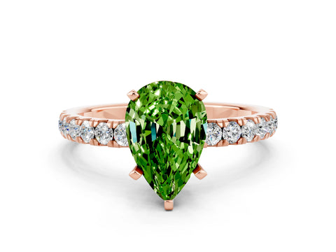 Rose gold Pear Cut Peridot Solitaire Ring with Pavé Accents and Four-Prong Setting
