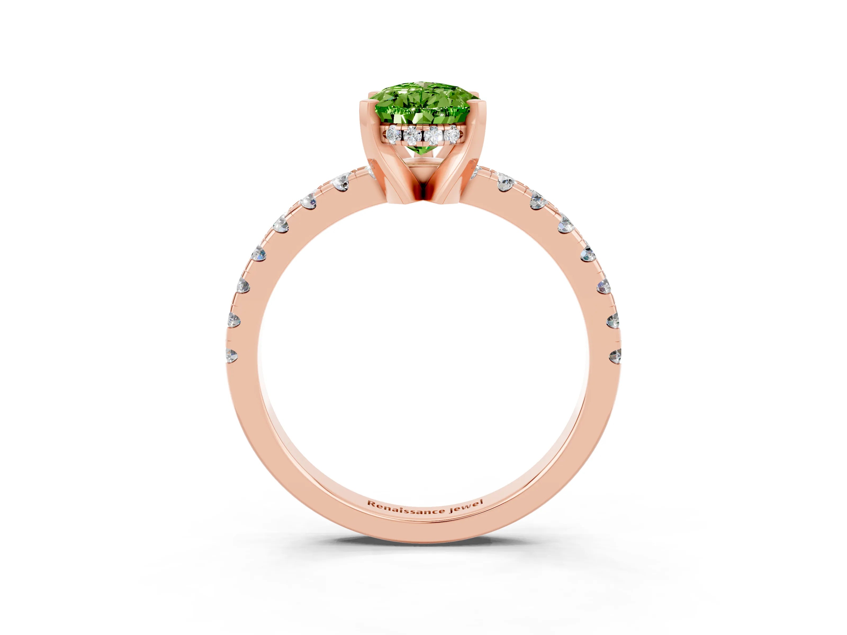 Rose gold Pear Cut Peridot Solitaire Ring with Pavé Band and Four-Prong Setting_15