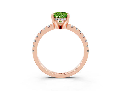 Rose gold Pear Cut Peridot Solitaire Ring with Pavé Band and Four-Prong Setting_15