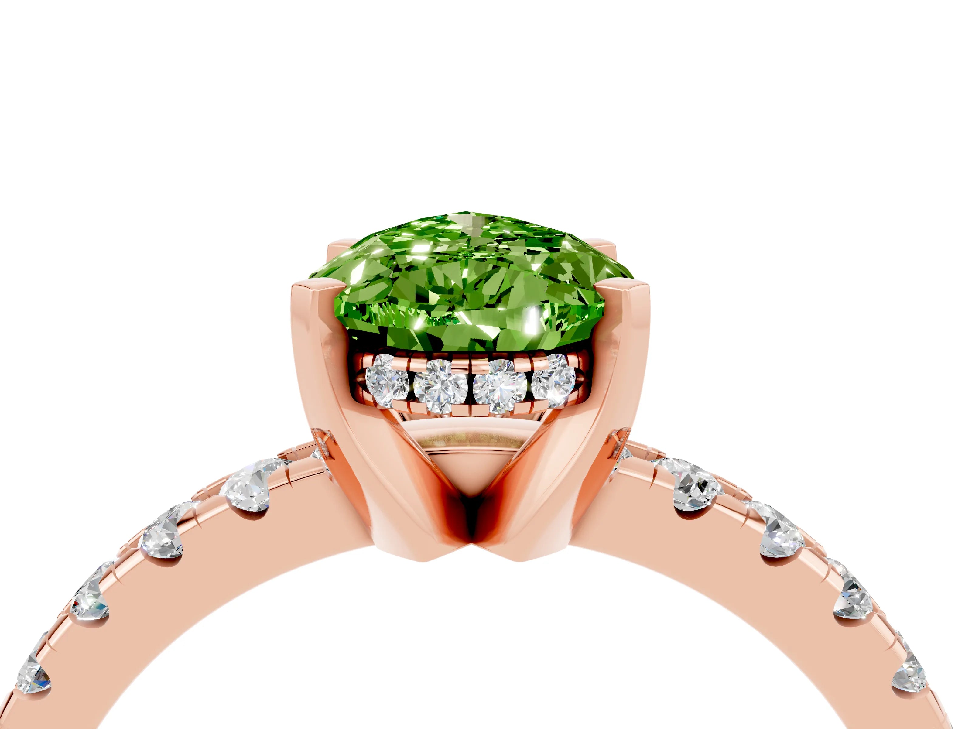 Rose gold Pear Cut Peridot Solitaire Ring with Pavé Band and Four-Prong Setting_16