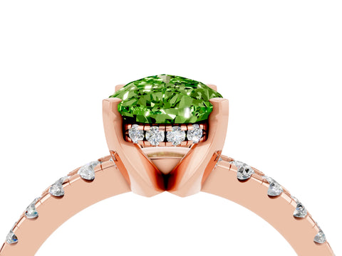 Rose gold Pear Cut Peridot Solitaire Ring with Pavé Band and Four-Prong Setting_16