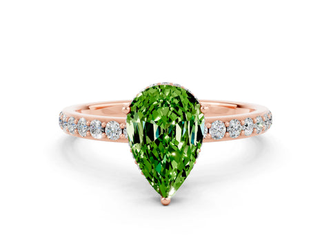 Rose gold Pear Cut Peridot Solitaire Ring with Pavé Band and Hidden Halo_12