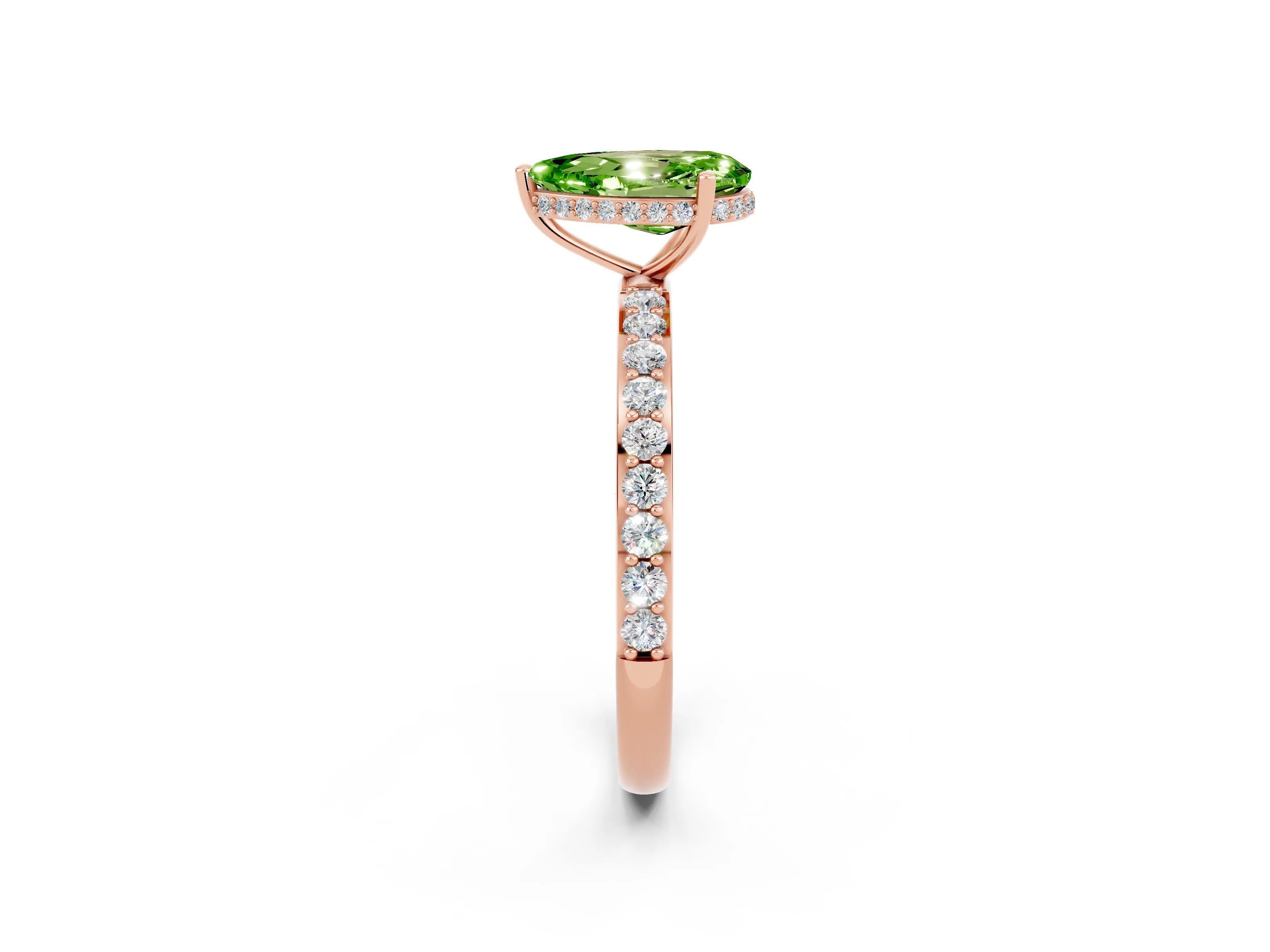 Rose gold Pear Cut Peridot Solitaire Ring with Pavé Band and Hidden Halo_14