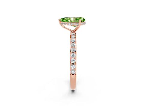 Rose gold Pear Cut Peridot Solitaire Ring with Pavé Band and Hidden Halo_14