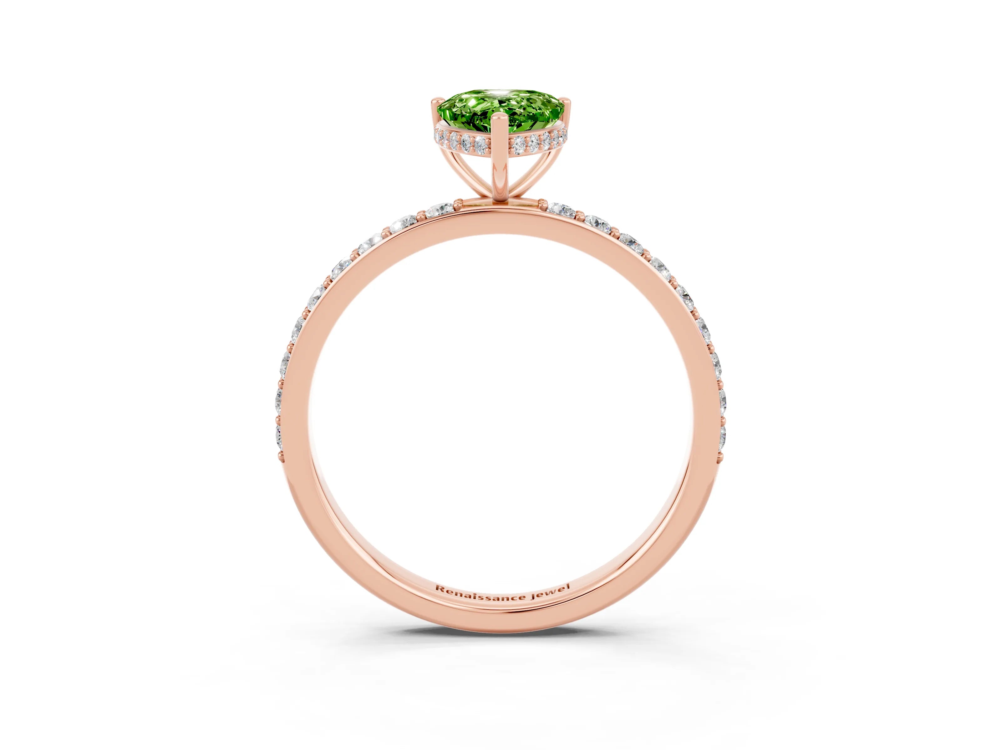 Rose gold Pear Cut Peridot Solitaire Ring with Pavé Band and Hidden Halo_15