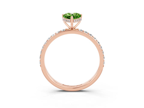 Rose gold Pear Cut Peridot Solitaire Ring with Pavé Band and Hidden Halo_15