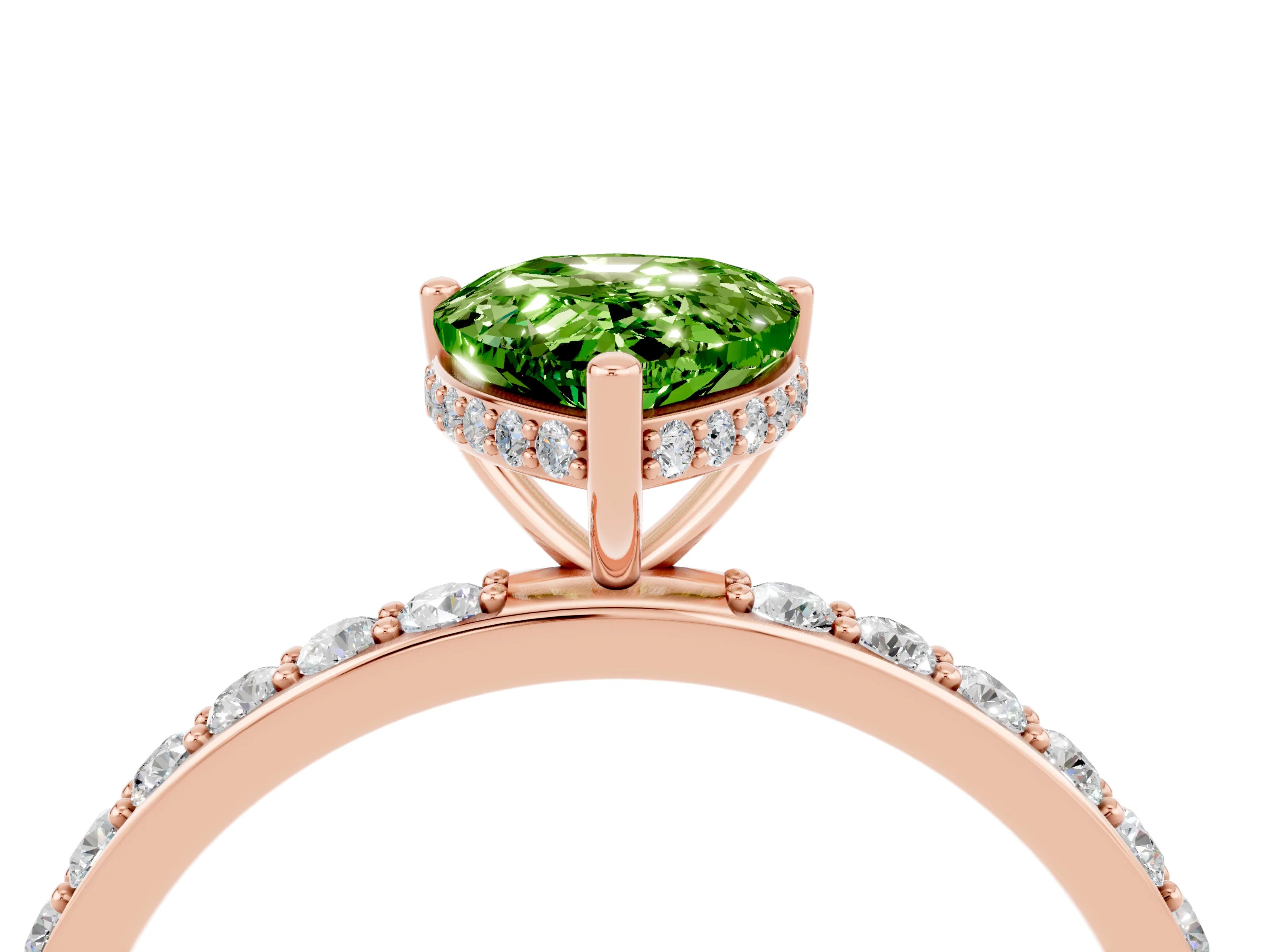 Rose gold Pear Cut Peridot Solitaire Ring with Pavé Band and Hidden Halo_16