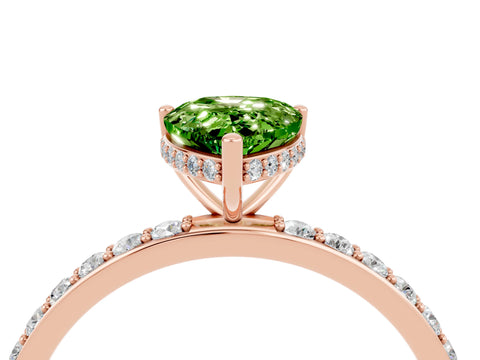 Rose gold Pear Cut Peridot Solitaire Ring with Pavé Band and Hidden Halo_16