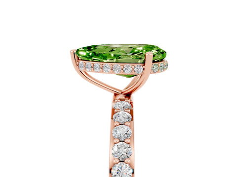 Rose gold Pear Cut Peridot Solitaire Ring with Pavé Band and Hidden Halo_17