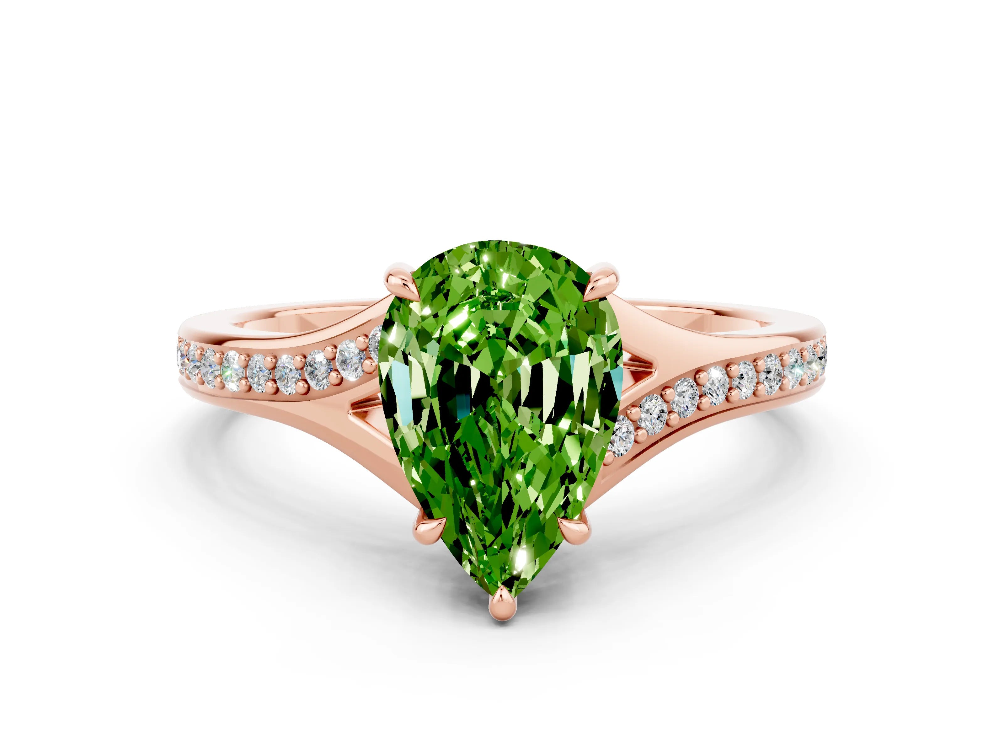 Rose gold Pear Cut Peridot Solitaire Ring with Pavé Band and Prong Setting_12