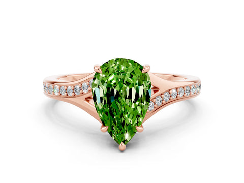 Rose gold Pear Cut Peridot Solitaire Ring with Pavé Band and Prong Setting_12