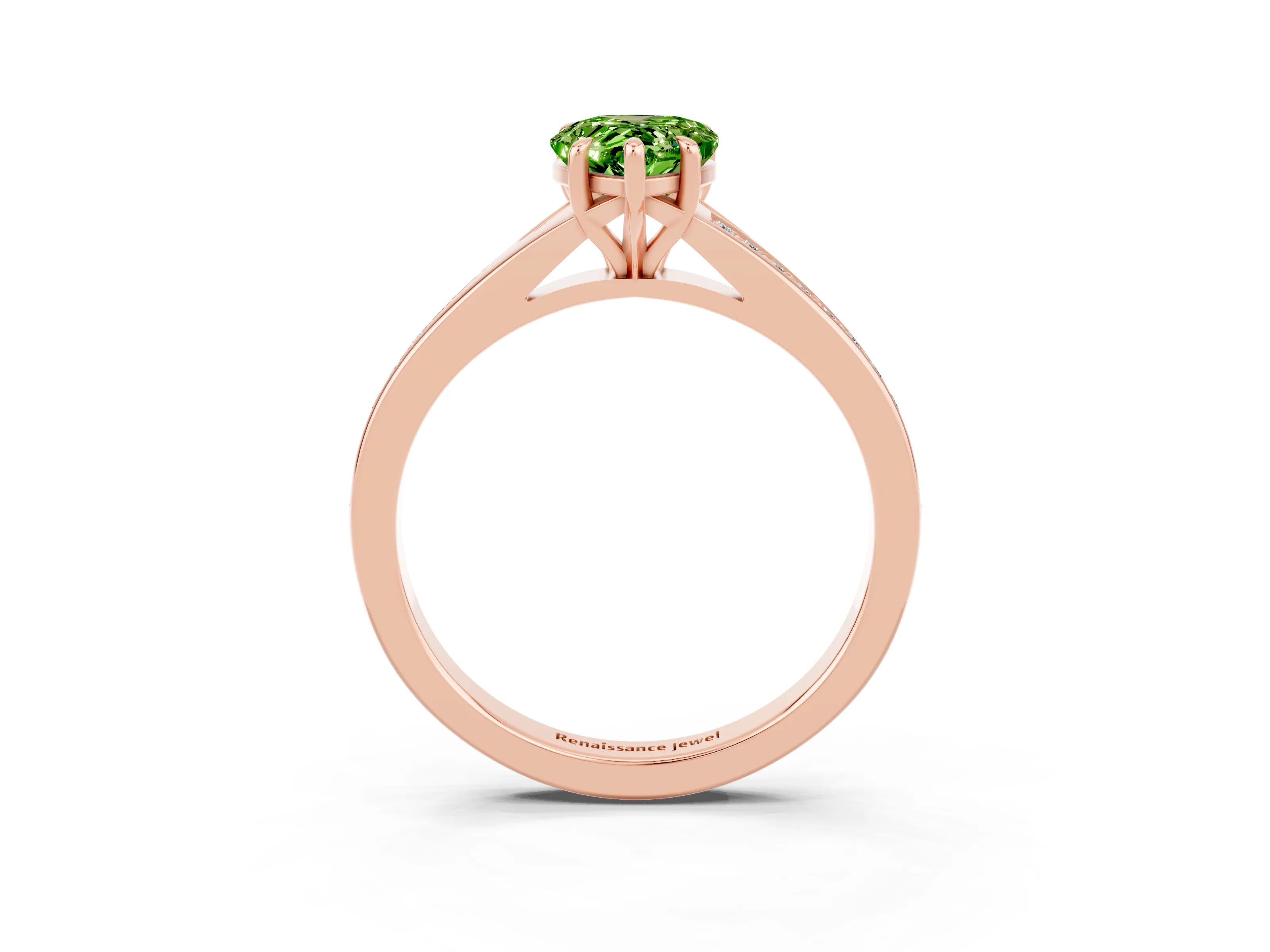 Rose gold Pear Cut Peridot Solitaire Ring with Pavé Band and Prong Setting_15