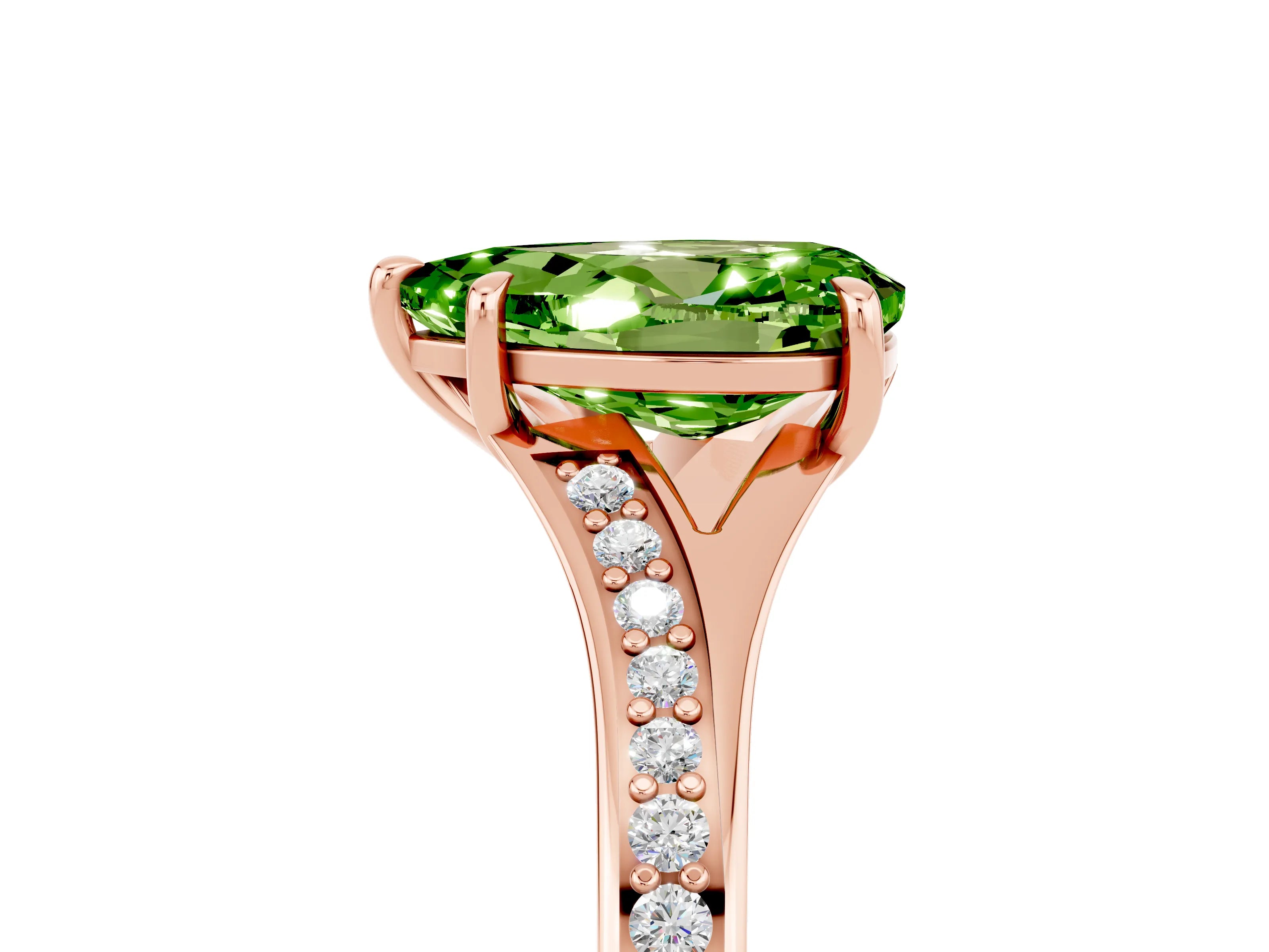 Rose gold Pear Cut Peridot Solitaire Ring with Pavé Band and Prong Setting_17