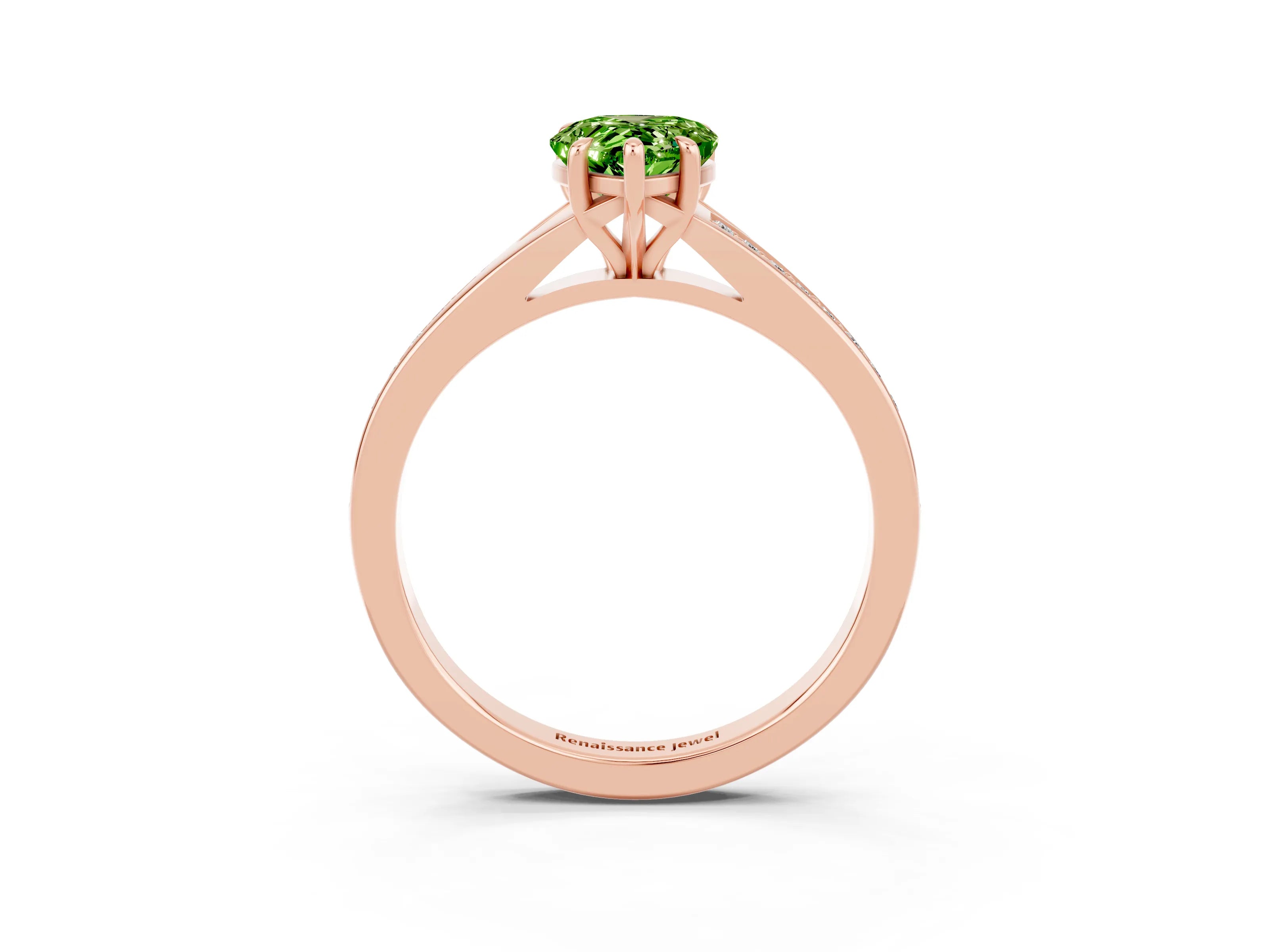 Rose gold Pear Cut Peridot Solitaire Ring with Pavé Band and Prong Setting_3