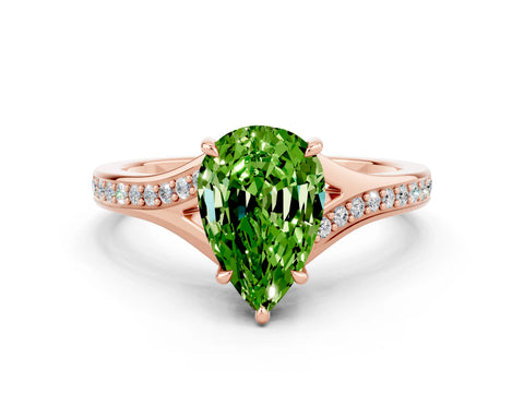 Rose gold Pear Cut Peridot Solitaire Ring with Pavé Band and Prong Setting
