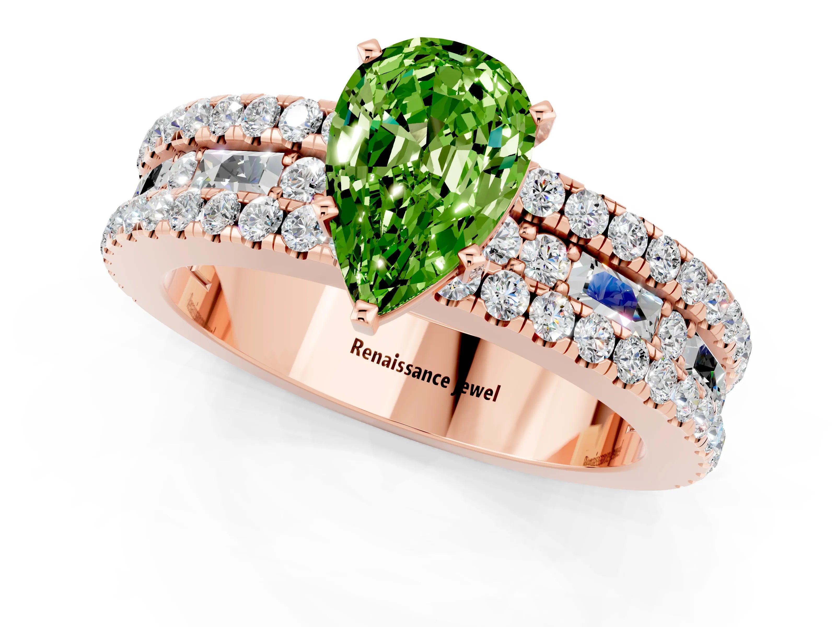 Rose gold Pear Cut Peridot Solitaire Ring with Pavé and Channel Set Band_1