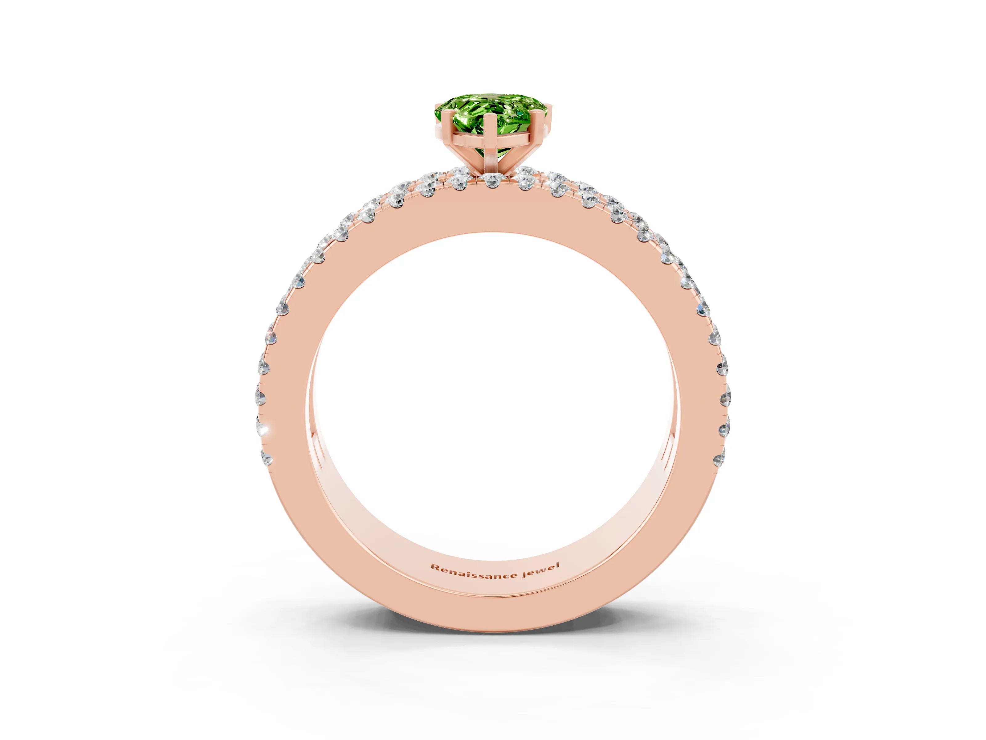 Rose gold Pear Cut Peridot Solitaire Ring with Pavé and Channel Set Band_3