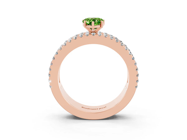 Rose gold Pear Cut Peridot Solitaire Ring with Pavé and Channel Set Band