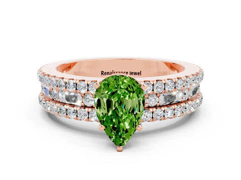 Rose gold Pear Cut Peridot Solitaire Ring with Pavé and Channel Set Band