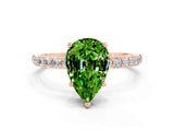 Rose gold Pear Cut Peridot Solitaire Ring with Pave Band and Four Prong Setting_24