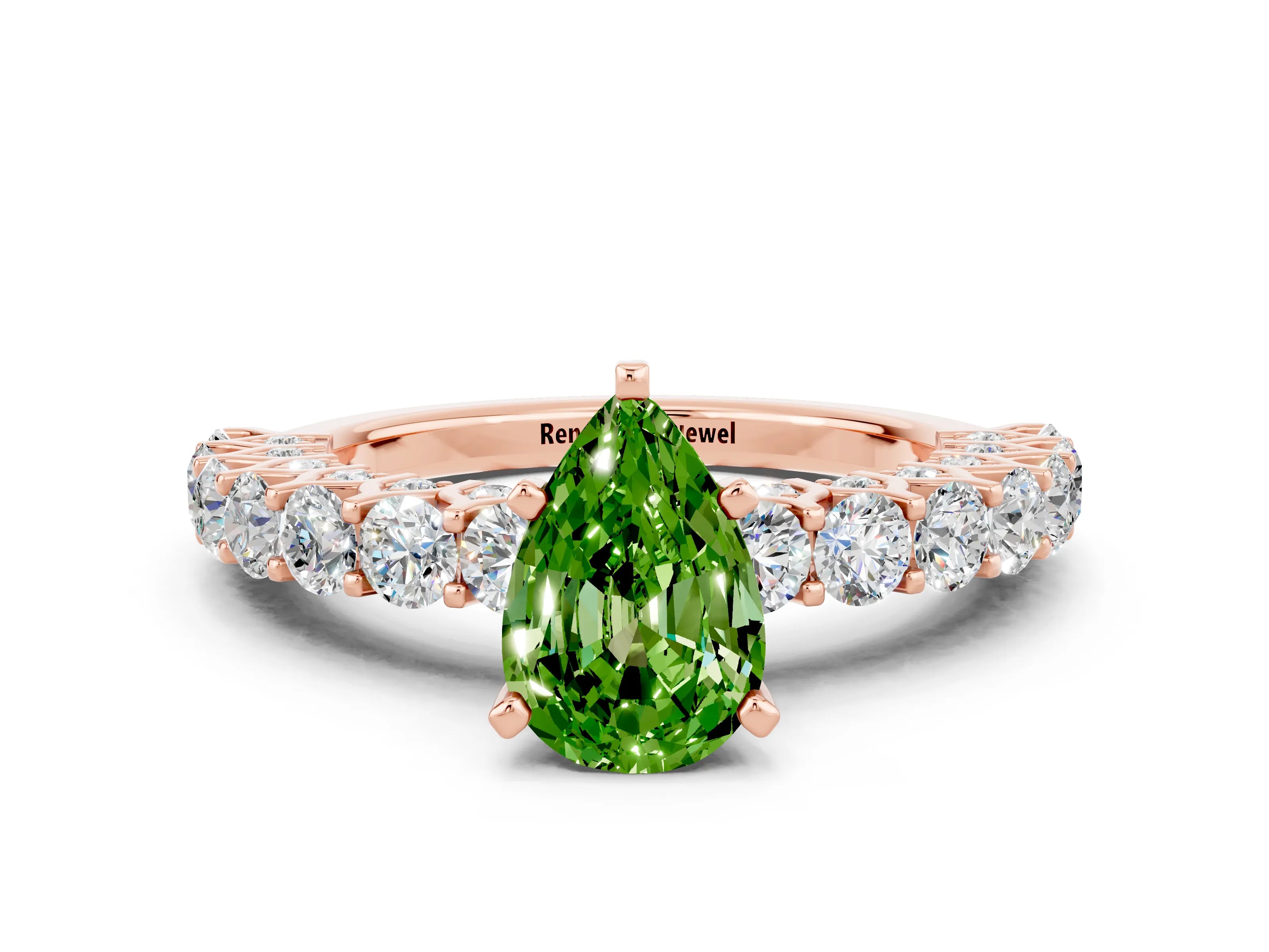Rose gold Pear Cut Peridot Solitaire Ring with Shared Prong Pavé Band and Four-Prong Setting
